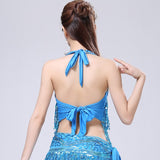Sequin Fringe Cami Top U-Neck Halter Cold Shoulder Back Lace-Up Crop Top Club Party Dance Performance Outfits