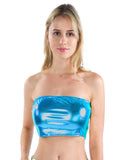 Metallic Strapless Bandeau Tube Crop Tops Shiny Stretchy Rave Festival Holographic Tank Top Bra Clubwear