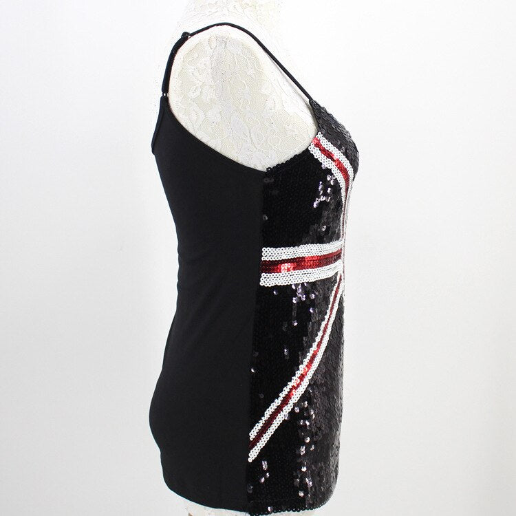 Blue Union Jack England Flag Bling Sequined Ladies Top Party Gift Costumes Sexy Club Adjustable Strap Sequin Cami Top