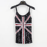 Blue Union Jack England Flag Bling Sequined Ladies Top Party Gift Costumes Sexy Club Adjustable Strap Sequin Cami Top