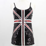 Blue Union Jack England Flag Bling Sequined Ladies Top Party Gift Costumes Sexy Club Adjustable Strap Sequin Cami Top