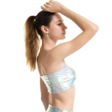 Metallic Strapless Bandeau Tube Crop Tops Shiny Stretchy Rave Festival Holographic Tank Top Bra Clubwear