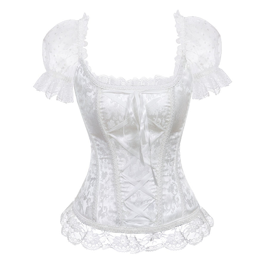 Retro Renaissance Corset Princess Palace Clothing Transparent Shoulder Sleeves Lingerie Bodyshaper straps
