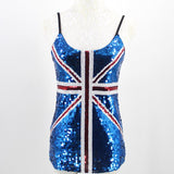 Blue Union Jack England Flag Bling Sequined Ladies Top Party Gift Costumes Sexy Club Adjustable Strap Sequin Cami Top
