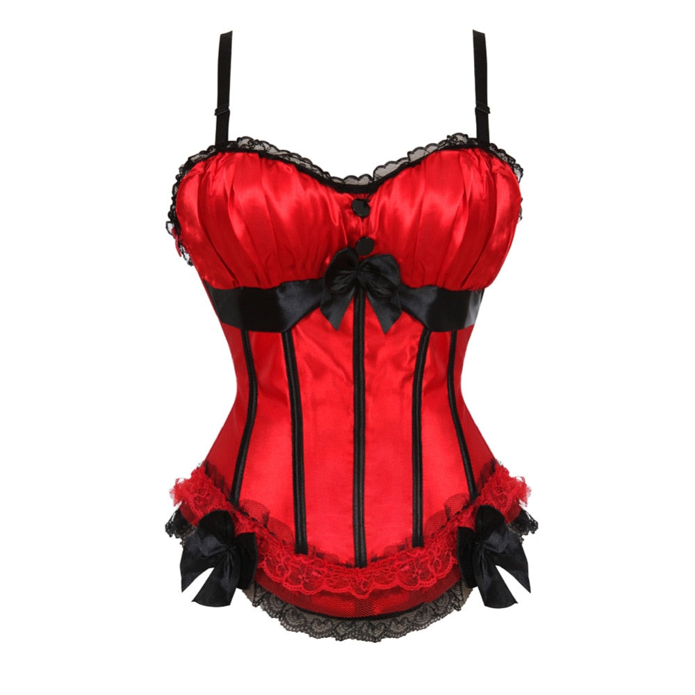 Sexy Satin Straps Corset Cup stripe Spaghetti Showgirl lace up boned Waist Trainer Bustier Plus Size S-2XL Lingerie