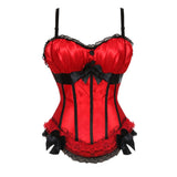 Sexy Satin Straps Corset Cup stripe Spaghetti Showgirl lace up boned Waist Trainer Bustier Plus Size S-2XL Lingerie