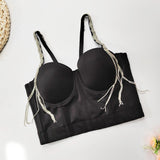 Sleeveless Crop Top With Cups Off Shoulder Strap Corset Sexy Dance Cropped Shine Lingerie Rhinestone Clothing