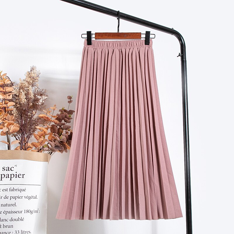 Women Vintage New Fashion Korean Skirt Elastic High Waist Pleated Leisure Retro Skirt Female Streetwear Luxury Faldas Clothes