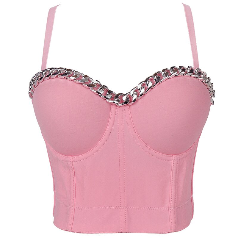 Crop Top To Wear Out Silver-Plated Chain Corset Top Nightclub Sexy Tops Women Bra Push Up Bustier