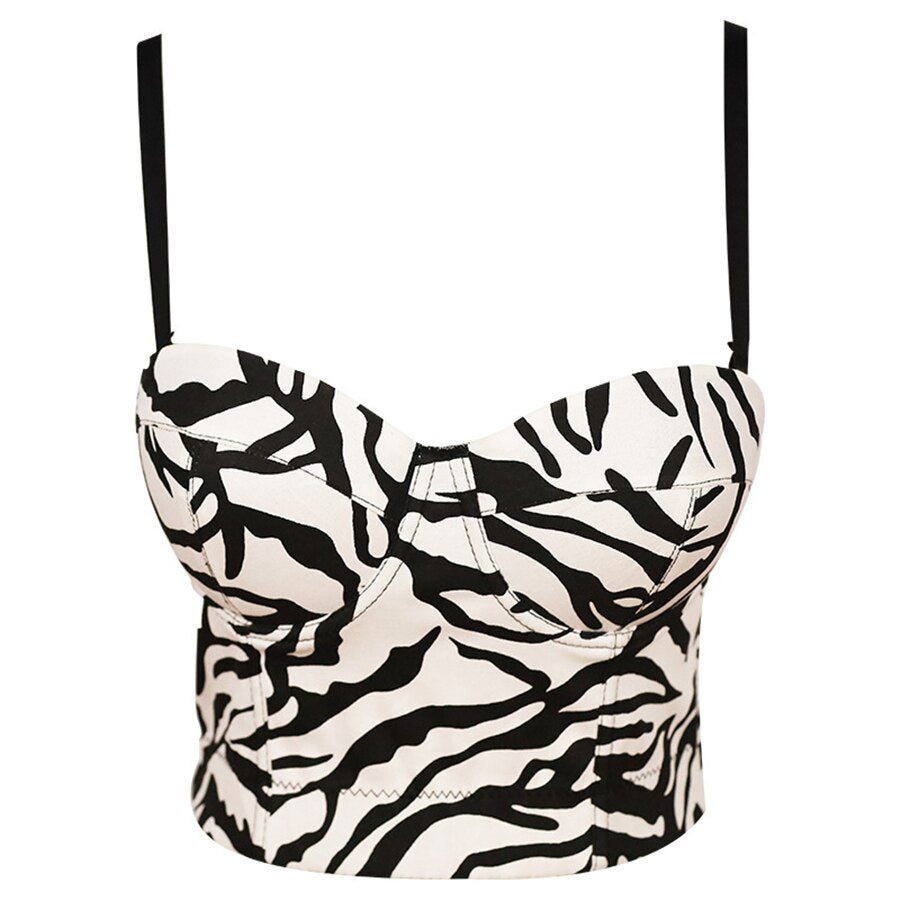 Crop Top Short Sexy Winter Bra Zebra Striped Women Off Shoulder Camis Tops With Built In Bra Push Up Chest