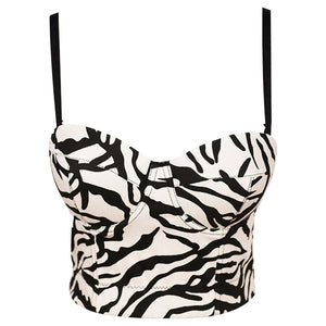Crop Top Short Sexy Winter Bra Zebra Striped Women Off Shoulder Camis Tops With Built In Bra Push Up Chest