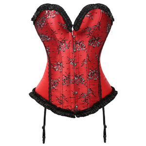 Women fashion sexy brocade floral lace overbust corset bustier waist cincher body shaper burlesque vintage corset lingerie top