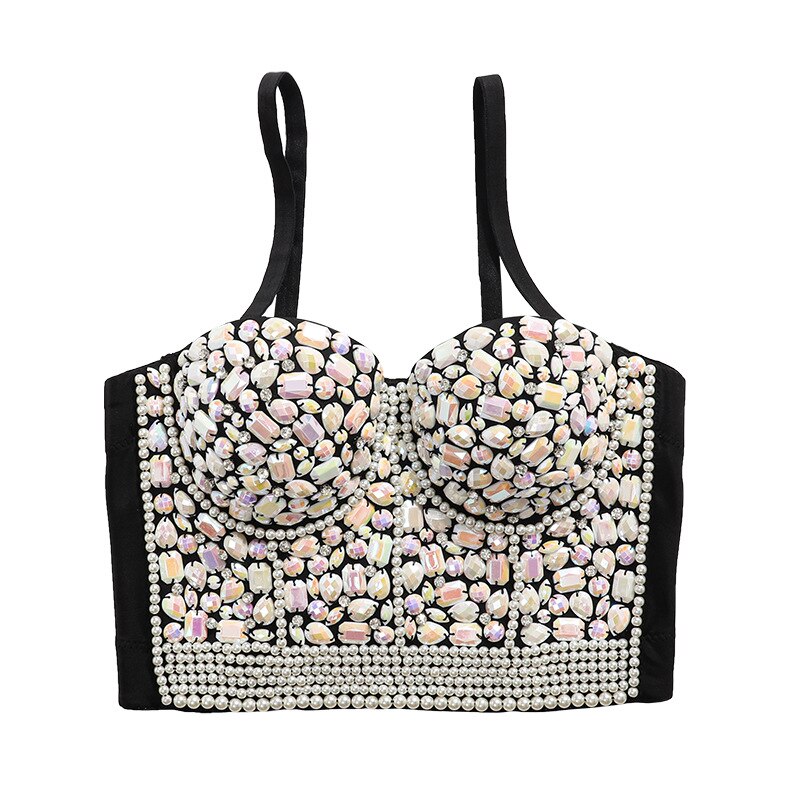 New Sexy Beaded Acrylic Women Winter Camis Show Corset Crop Top To Wear Out Push Up Bustier Bra