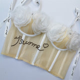 Lace Up Flowers Sweet Corset Top With Cups Women Cropped Nightclub Party Sexy Crop Top Push Up Bustier Cami Built in Bra