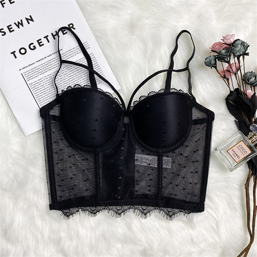 New In Sexy Lace Mesh Crop Top Summer Slim Push Up Bralette Bra Cropped To Wear Out Corset Tops Cami Clothes