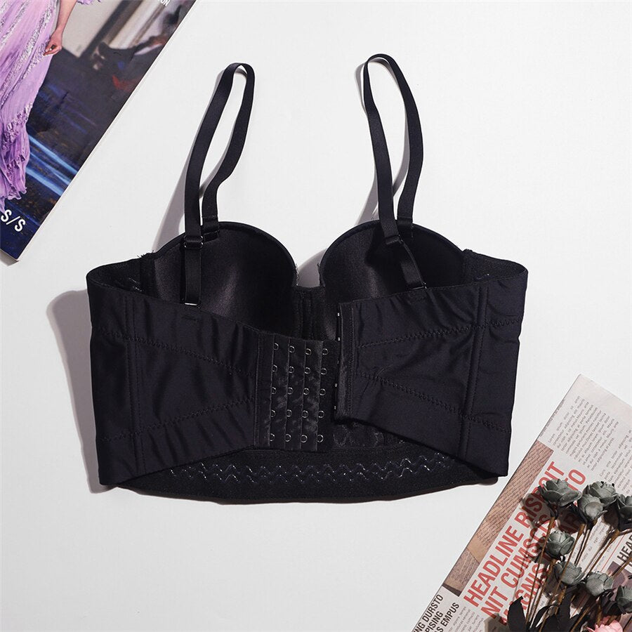 Sexy Slim Beads Acrylic Women Corset Crop Top Built in Bra To Wear Out Off Shoulder Camis Clothes