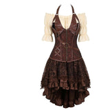 Gothic Corset Dress Sexy Leather Corset Bustier Lingerie Renaissance Blouse Steampunk Irregular Pirate Skirt Set Plus Size S-6XL