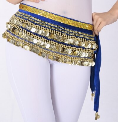 Multi-Rows Gold Coin Beads Belly Dance Skirt Wrap Gift Idea Dance Shows Party Night Out Shining Velvet Hip Scarf Skirt Dancewear