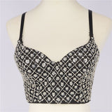 Sequins Beaded Top Short Sexy Push Up Chest Nightclub Party Crop Top Off Shoulder Camis With Built In Bra