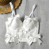 Sexy Bow Rhinestones Female Corset Nightclub Party Short Women Camis In Bra Cropped Crop Top Push Up Breast