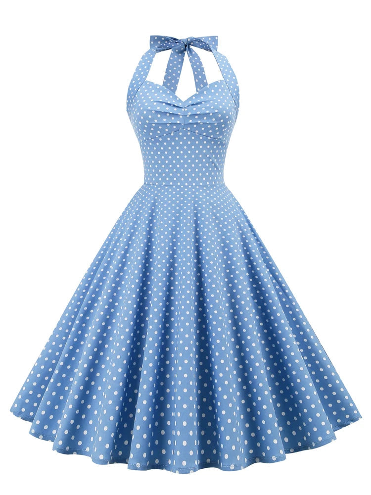 Polka Dot 50s Style Rockabilly Vintage Sexy Dresses for Women Blue Hal FashionLoveHunter Polka Dot 50s Style Rockabilly Vintage Sexy Dresses for Women Blue Hal FashionLoveHunter