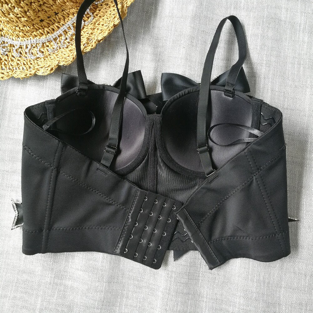 Sexy Bow Rhinestones Female Corset Nightclub Party Short Women Camis In Bra Cropped Crop Top Push Up Breast