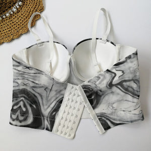 Oriental Ink Painting Sexy Corset Summer Short Women Camis In Bra Cropped Push Up Breast Crop Top