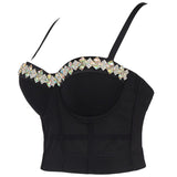 Top With Built In Bra Push Up Bralette Crop Tops Rhinestone Shining Camisole Spaghetti Strap Tank Top