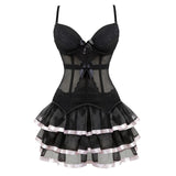 Victorian Burlesque Straps Corset Dress Women Gothic Sexy Cup Lace Corset Bustier Lingerie Top With Striped Mini Skirt Set