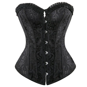 Women Vintage Floral Corset Gothic Sexy Satin Lace Overbust Corset Top Body Shaper Waist Cincher Slim Corsets Bustiers Lingerie