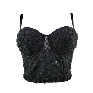 Lace Flowers Short Sexy Crop Top Women Nightclub Cami Tops With Built In Bra Push Up Bustier Corset