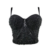 Lace Flowers Short Sexy Crop Top Women Nightclub Cami Tops With Built In Bra Push Up Bustier Corset
