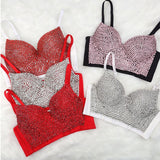 Rhinestone Sexy Top Nightclub Shines Crop Top Women Off Shoulder Camis Tops With Built In Bra Push Up Bralette