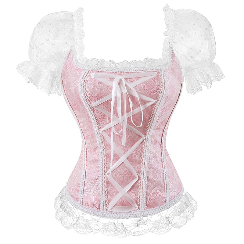 Retro Renaissance Corset Princess Palace Clothing Transparent Shoulder Sleeves Lingerie Bodyshaper straps