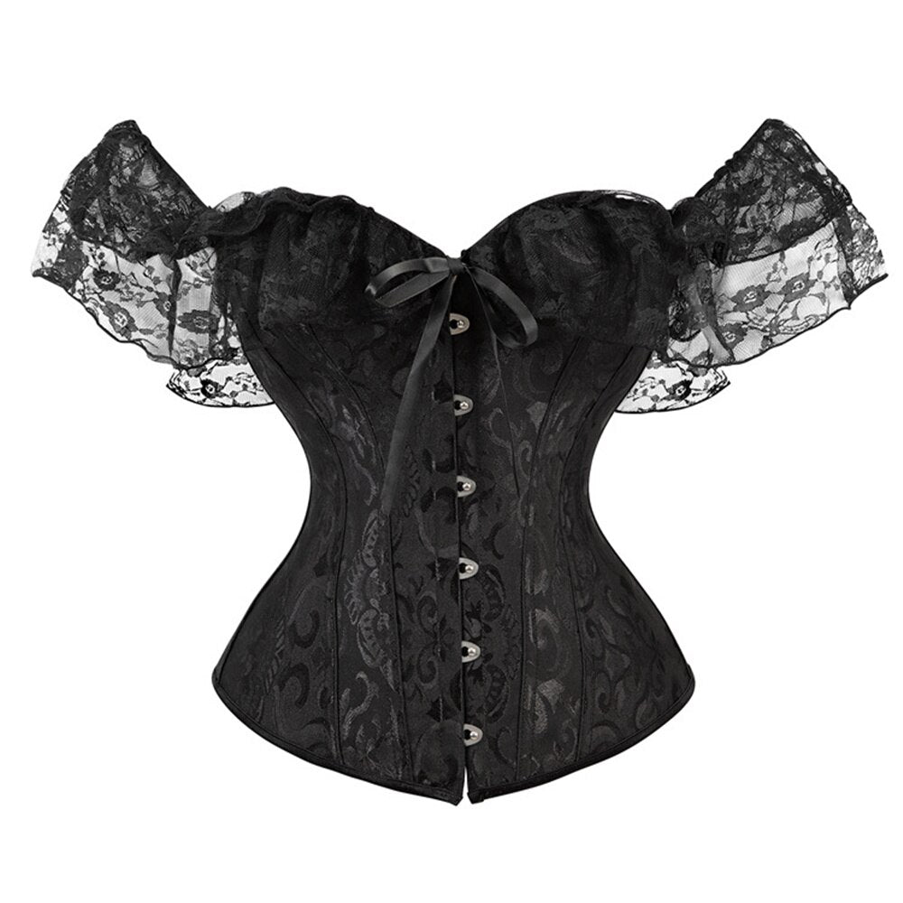 Women Bridal Short Sleeve Victorian Retro Burlesque Lace Corset and Lingerie Bustiers