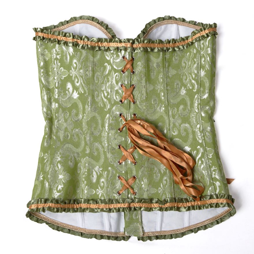 Women Sexy Floral Zipper Overbust Corset  Waist Cincher Slim Lace Up Fashion Jacquard Brocade Corset Bustier Lingerie Top