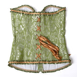 Women Sexy Floral Zipper Overbust Corset  Waist Cincher Slim Lace Up Fashion Jacquard Brocade Corset Bustier Lingerie Top
