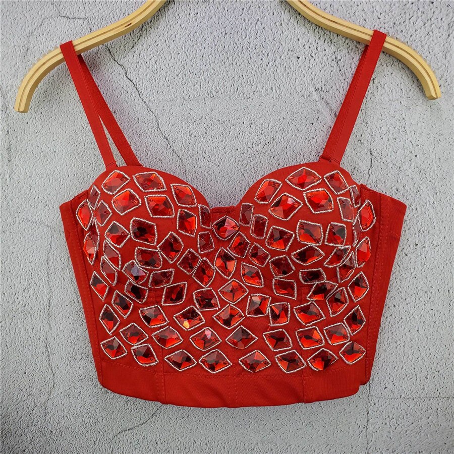 Acrylic Shine Sexy Top Performance Party Nightclub Crop Top Women To Wear Out Spaghetti Strap Corset Push Up Bralette