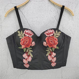 Sexy Crop Top With Built In Bra Full Cup Floral Embroidered Top Fairy Women Off Shoulder Slim Camis Push Up Bralette