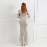 Plus Size Women Sexy V-Neck Party Maxi Dress Half Sleeve Prom Gold Sequin Ruffles Evening Dress