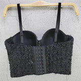 Lace Flowers Short Sexy Crop Top Women Nightclub Cami Tops With Built In Bra Push Up Bustier Corset