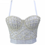 Crop Tops Spaghetti Strap Summer Top Off Shoulder Sexy Corset Beads Cami With Built In Bra Slim Clothes