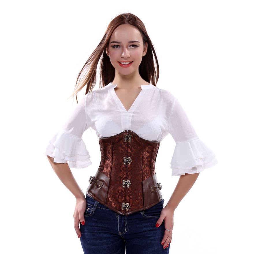 Women Sexy Gothic Faux Leather Underbust Corset Steampunk Spiral Steel Boned Corset Waist Trainer Corsets Bustiers Lingerie Top