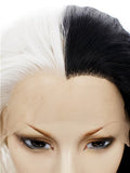 Middle Length Half Black Half White Queen Cosplay Wave Synthetic Lace Front Wig - FashionLoveHunter