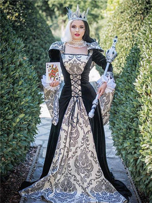 Middle Length Half Black Half White Queen Cosplay Wave Synthetic Lace Front Wig - FashionLoveHunter