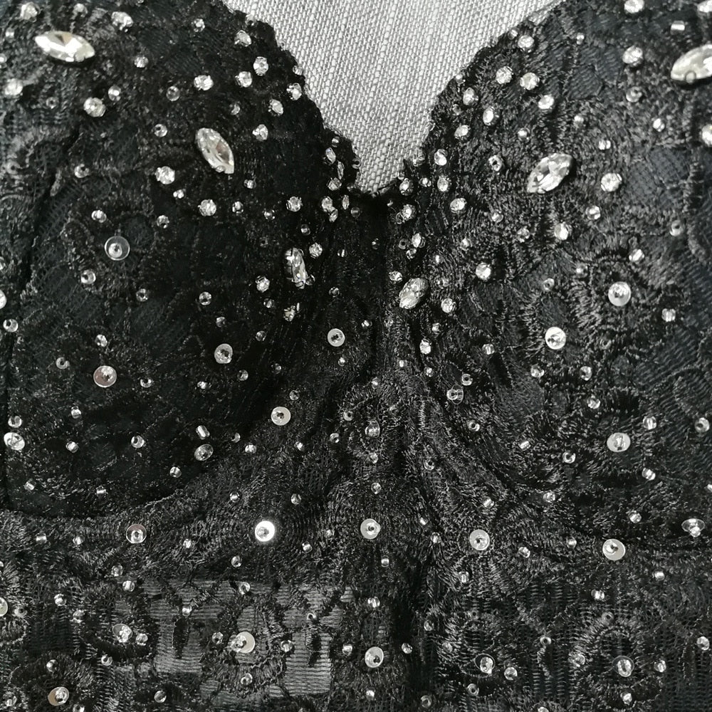 Crop Tops Rhinestone Lace Sexy Women Summer Push Up Cami Top Cropped To Wear Out Bralette Bra Corset