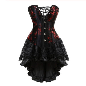 Women Vintage Floral Corset Dress Plum Flower Lace Up Broacde Corset Top With Asymmetrical High Low Floral Skirt Set Plus Size
