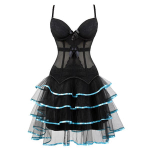 Women Victorian Sexy Straps Cup Corset Dress Vintage Lace Corset Bustier Lingerie Top With Mesh Striped Mini Skirt Set Plus Size