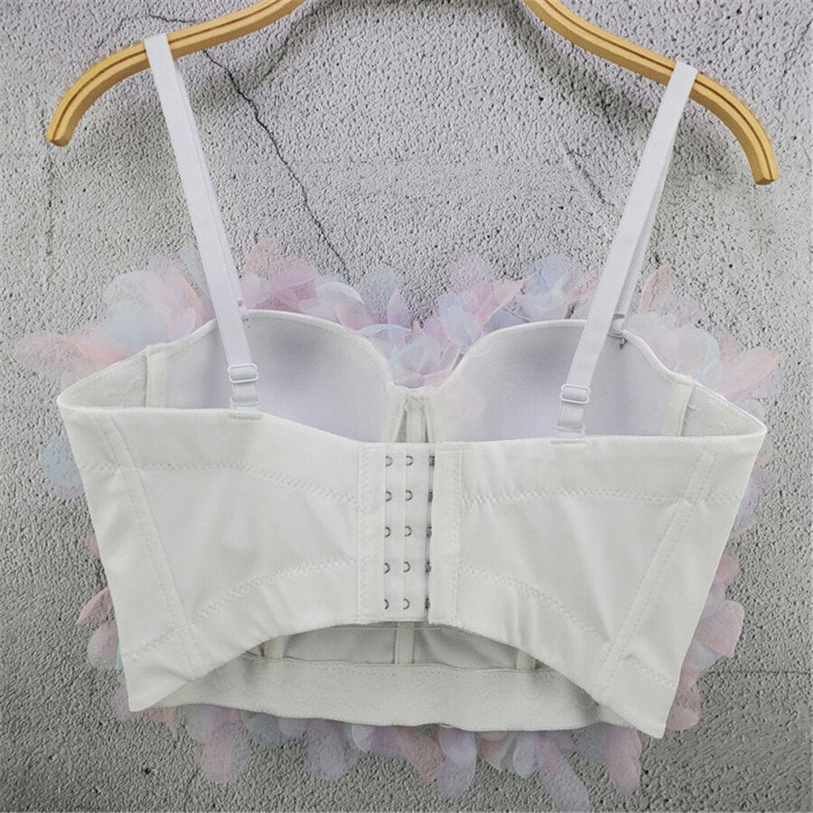 Nightclub Summer Sexy Crop Top Harajuku Sleeveless Women Fairy Camis Tops With Built In Bra Push Up Bralette