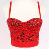 Crop Top With Built In Bra Acrylic Imitation Stones Push Up Sexy Corset Tops Performance Underwear Camisole